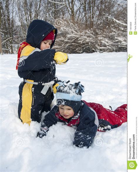Children Playing In Snow Stock Image Image Of Brother