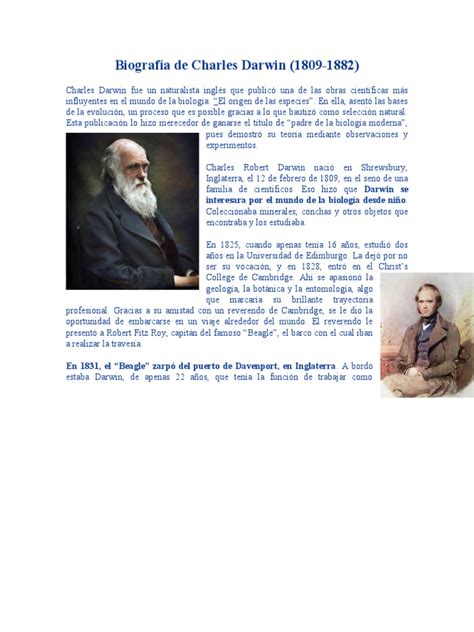Biografía De Charles Darwin Pdf Charles Darwin En El Origen De