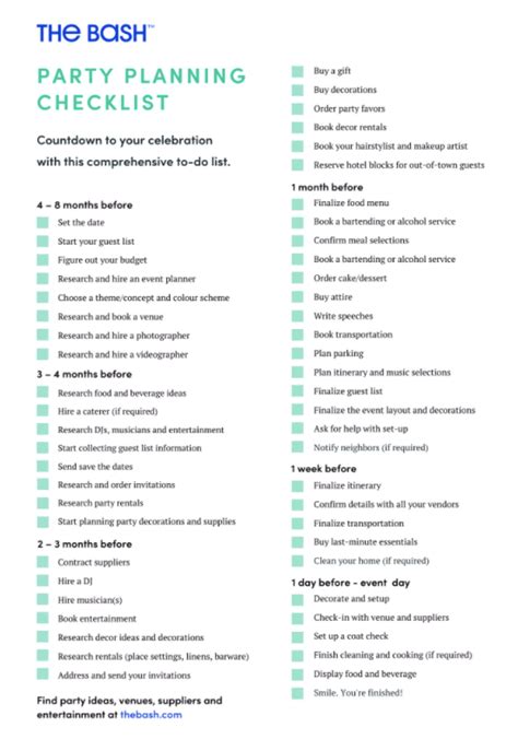 Anniversary Party Checklist Printable