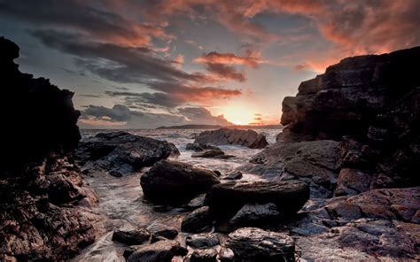 Stones Rocks Sea Sunset Clouds Wallpaper Nature And Landscape