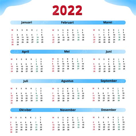 Kalender Indonesia White Transparent Kalender Indonesia Setahun 2022