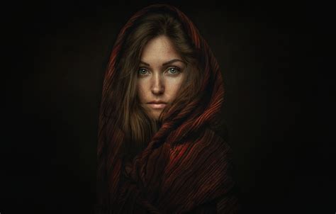 Обои взгляд девушка портрет шарф платок Оксана Zachar Rise
