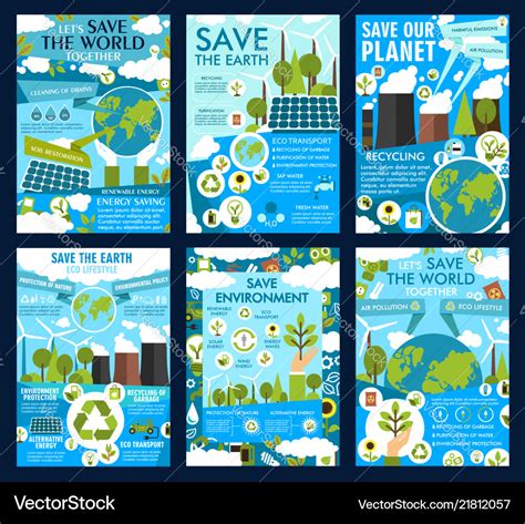 Save Earth And Green Eco Planet Posters Royalty Free Vector