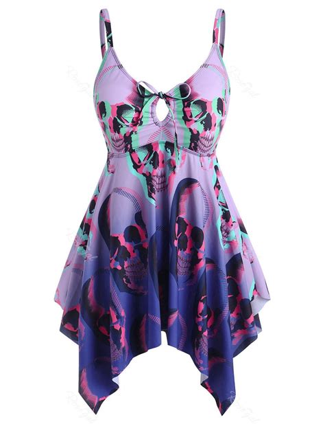 Halloween Drawstring Tie Skull Plus Size Tankini Swimwear 23 Off Rosegal