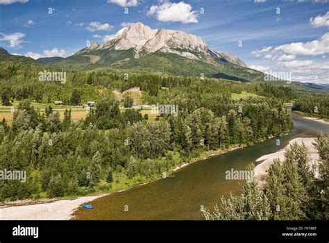 Aerial View Of Elk River With Mount Hosmer In Background Fernie Bc