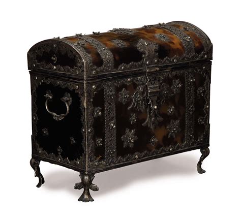 A Continental Baroque Silver Mounted Tortoiseshell Casket Late 17th