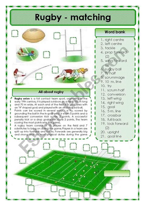 Rugby Matching Exercise Esl Worksheet By Oppilif