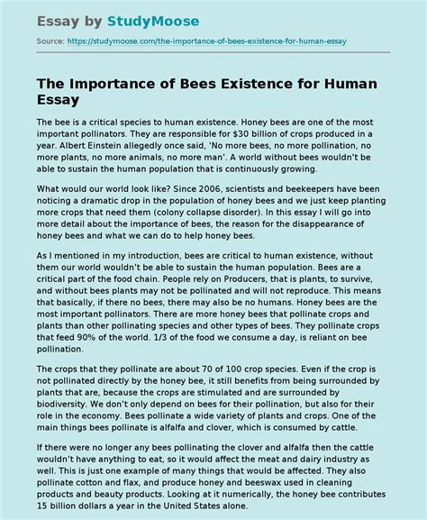 The Importance Of Bees Existence For Human Free Essay Example