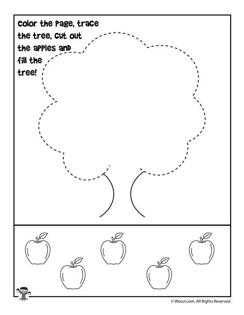 Apple Tree Tracing And Cutting Worksheet Woo Jr Kids Activities