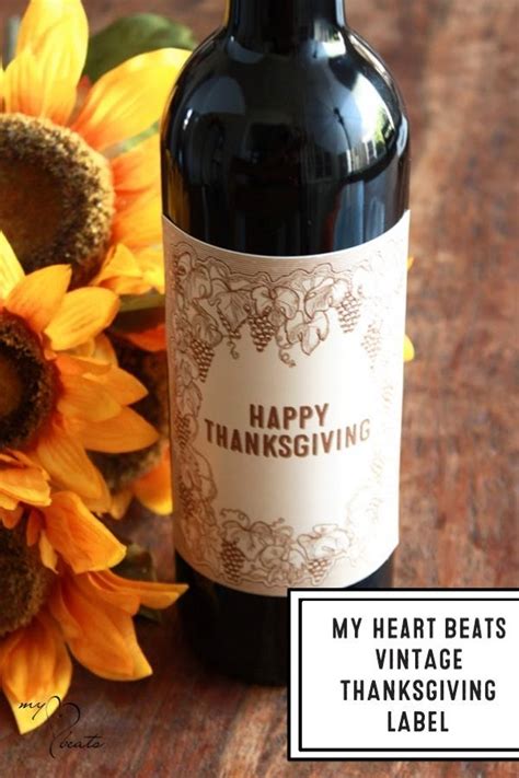 happy thanksgiving wine label with a vintage look use as a hostess t for thanksgiving dinner