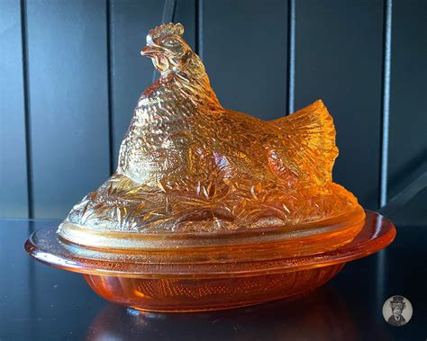 Sowerby Hen On A Nest Marigold Carnival Glass Art Etsy Uk