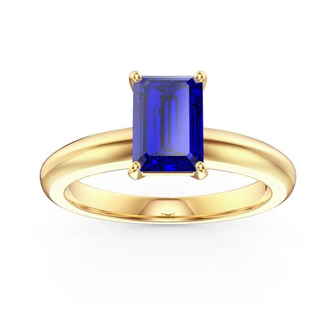 Unity 1ct Blue Sapphire Solitaire Emerald Cut 18ct Yellow Gold Proposal