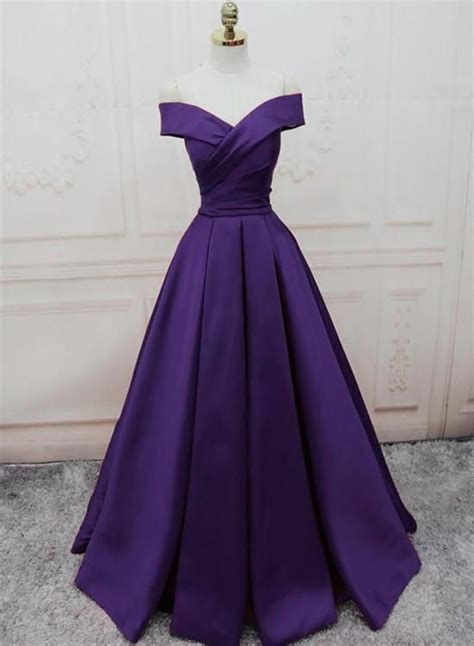 Dark Purple Off Shoulder Satin Long Formal Gown In 2021 Purple Prom