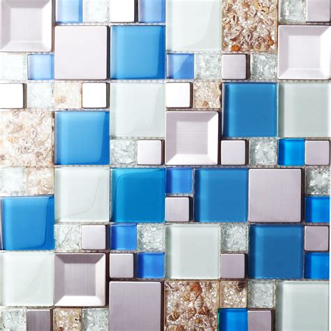 Blue Glass Mosaic Tiles Crackle Glass Tile Kitchen Wall Tv Wall