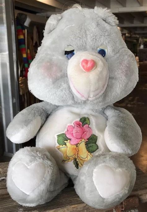 Vintage Care Bears Grams Bear 15 Plush Gray Grandma Flowers Stuffed