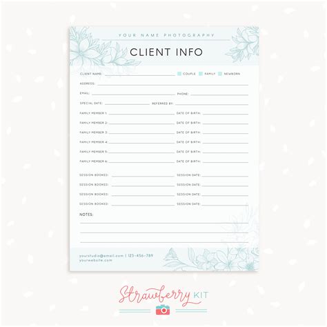 Client Information Template For Photographers Strawberry Kit