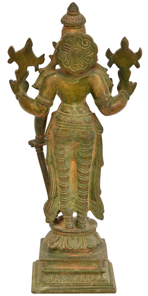 8 Four Armed Standing Vishnu In Brass Handmade Made In India