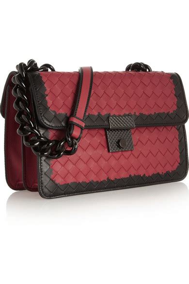 Bottega Veneta Snake Trimmed Intrecciato Leather Shoulder Bag Net A