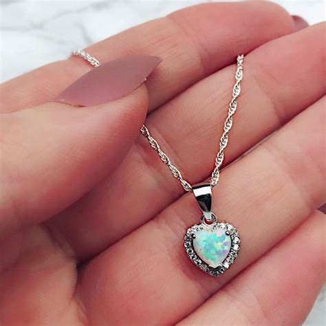 Sterling Silver Opal Heart Necklace Necklace Sterling Silver Heart
