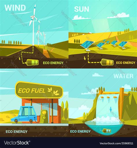 Ecological Energy Cartoon Set Royalty Free Vector Image