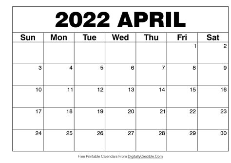 Blank April 2022 Calendar Printable Blank Calendar 2022 Images