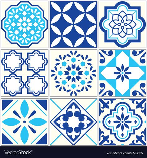 Tiles Blue Pattern Lisbon Floral Mosaic Royalty Free Vector