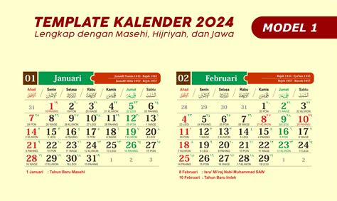 Template Kalender 2024 Lengkap Masehi Hijriah Jawa