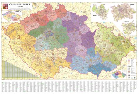 Nástenné Mapy Česká Republika PsČ 140x200cm Lamino Lišty Nástenná