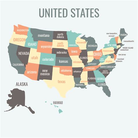 Drab Usa Map All State Names Free Images