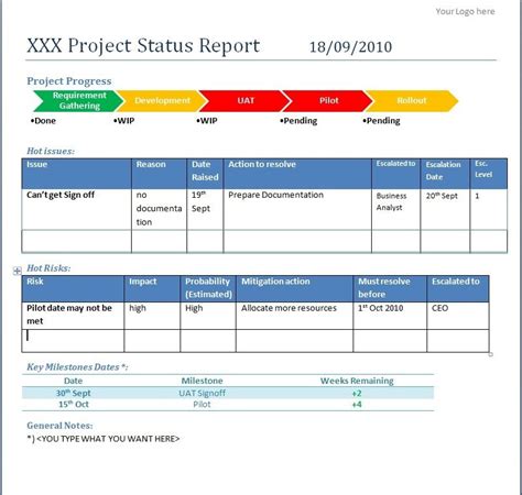 Weekly Progress Report Template Project Management Professional