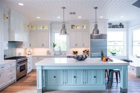 Coastal White Kitchen With Turquoise Island Darker Blue For Grandma