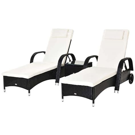 Outsunny Rattan Sun Lounger Set With Side Table Black £29993 Uk Mainland Robert Dyas