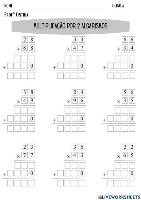 Atividades De Multiplicacao 4 Ano Yalearn