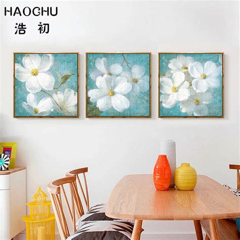 Haochu Nordic White Flower Wall Picture Hand Painted Oil Painting On