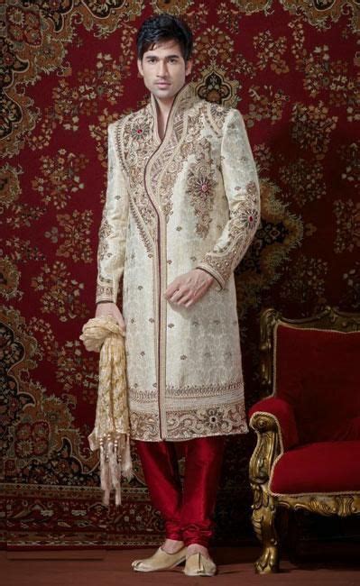 Cream Banarasi Maharaja Style Wedding Sherwani 40975 Wedding Sherwani