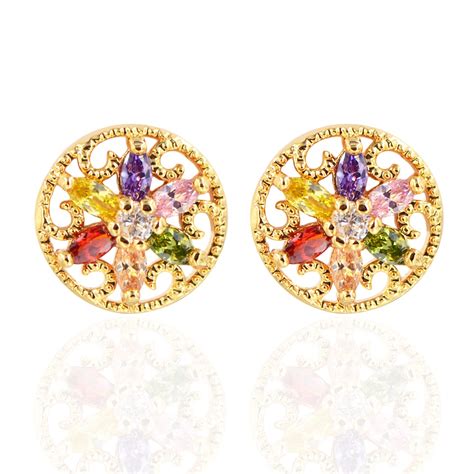 Aliexpress Com Buy Women Gold Color Big Stud Earrings Multi Color Cz
