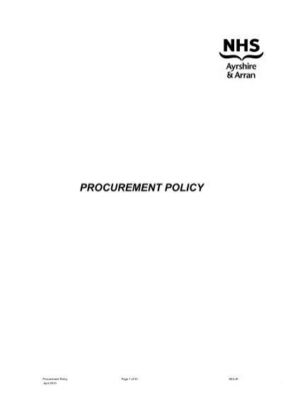 PROCUREMENT POLICY NHS Ayrshire And Arran