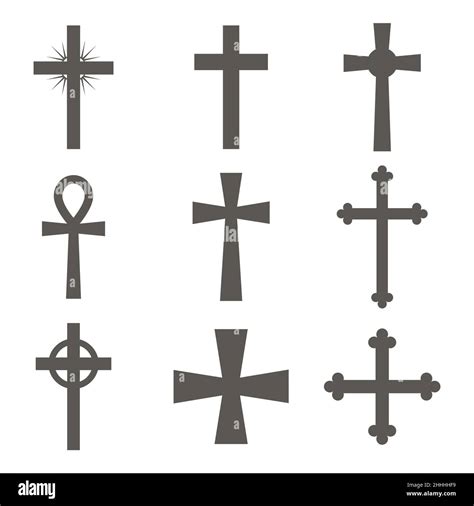 Christian Cross Icon In Flat Design Set Of Christian Crosses On White