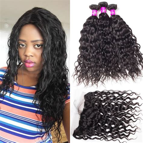 10a Wet And Wavy Human Hair Weave Bundles With Frontal Peruvian Water