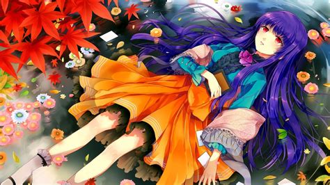 Desktop Wallpaper Long Purple Hair Anime Girl Hd Image Picture