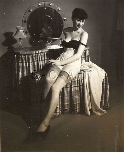 Original Vintage S S Sepia Semi Nude RP Brunette Stockings Bra
