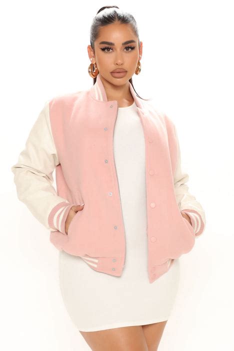 Pink Contrast Sleeve Varsity Jacket Ubicaciondepersonascdmxgobmx