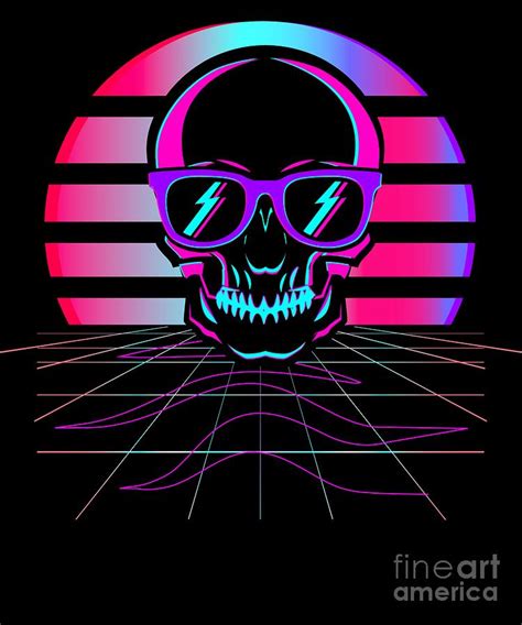 Synth Pop 80s 90s Aesthetic Skull Retro Vaporwave Design