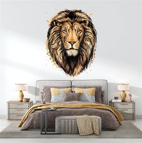 Lion Head Wall Decal Full Color Lion Wall Sticker Lion Etsy