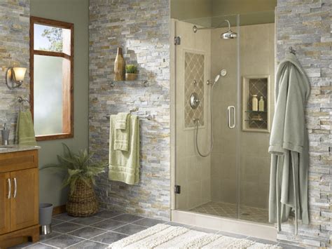 Shower Alcove With Natural Accents Tropical Bathroom Other Metro By Lowes Home Improvement