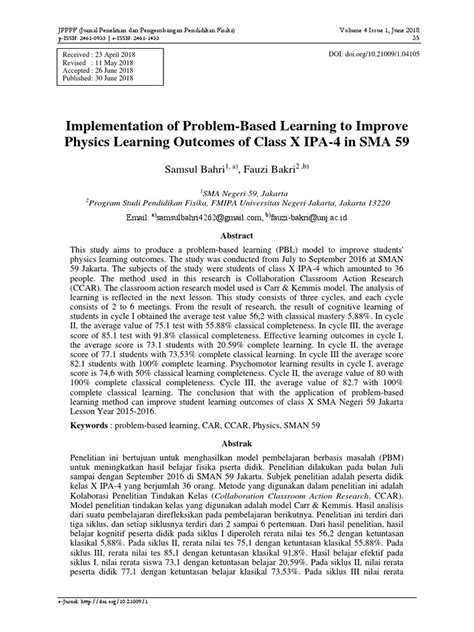 Implementation Of Problem Based Learning To Improve Physics Learning