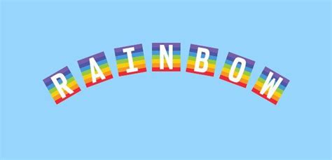 The Word Rainbow Written In Colorful Letters Against A Blue Sky