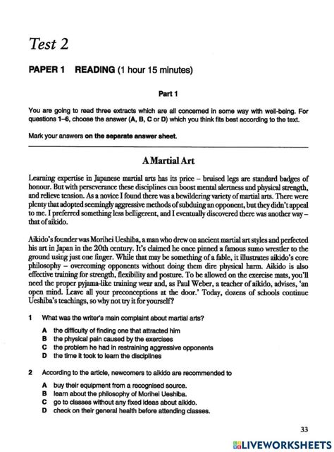Advanced Reading Practice 2 Worksheet Live Worksheets