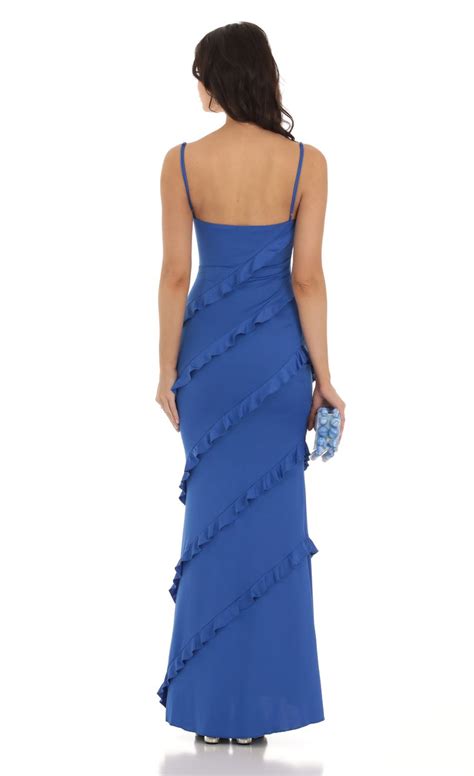 Elowen Ruffle Maxi Dress In Blue Lucy In The Sky