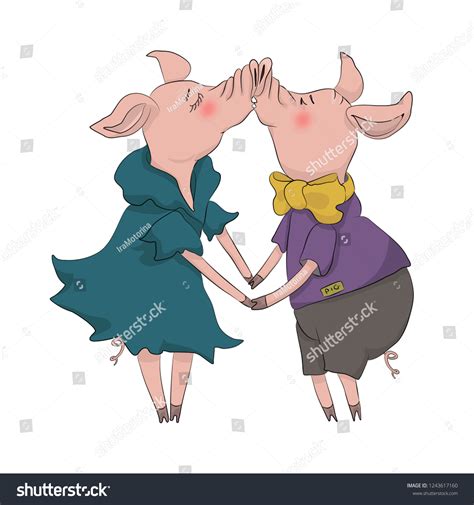 Illustration Two Kissing Pigs Isolated Stock Vector Royalty Free